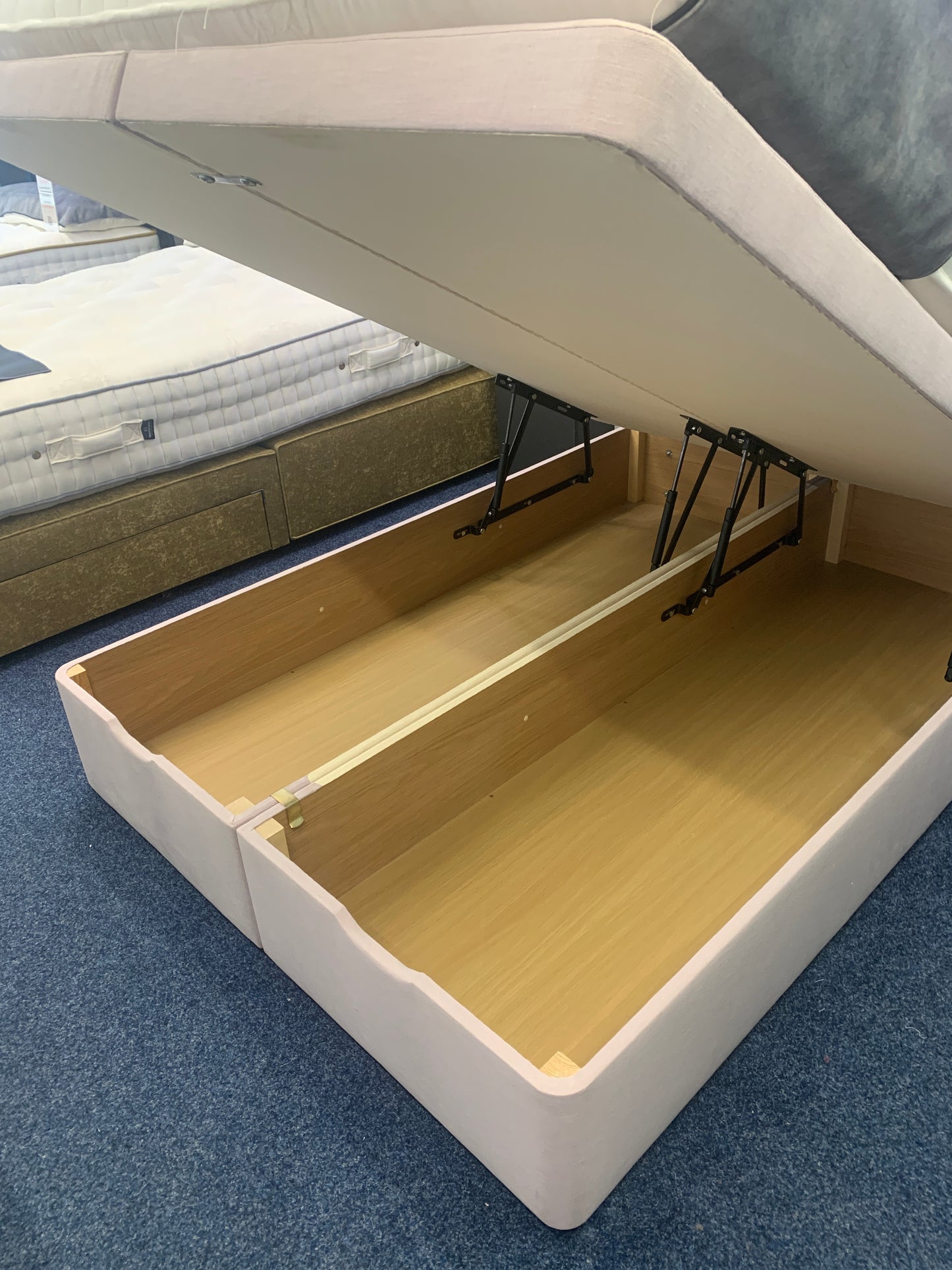 Ex Display Burgess Double ottoman base and floor standing headboard.