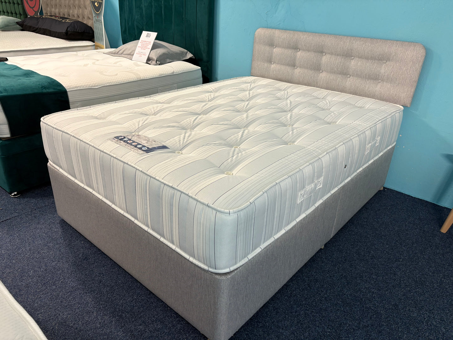 Ex-Display Double divan set with strutted headboard